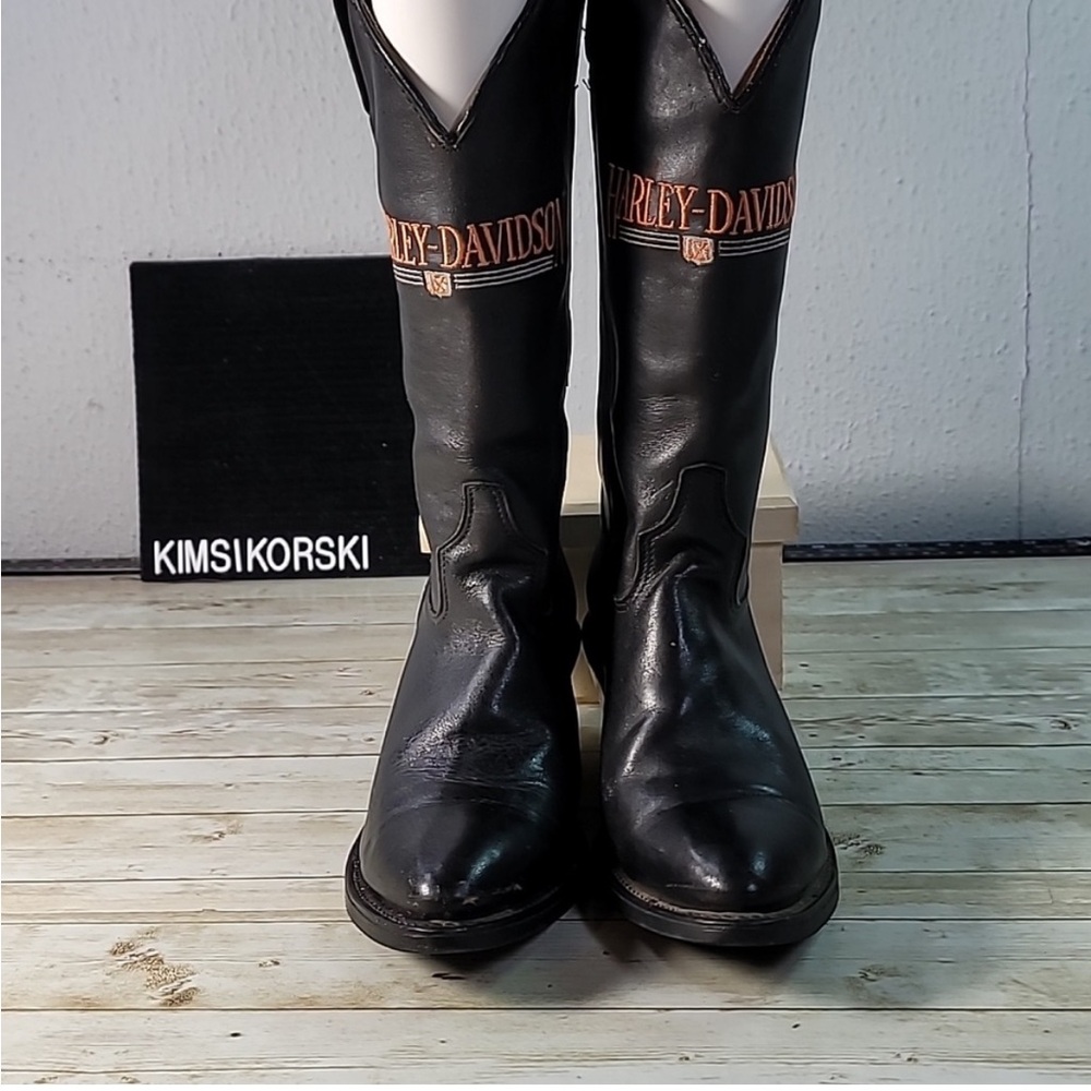 Vintage Harley Davidson Embroidered Biker Western Leather Cowboy Boots Size 7½